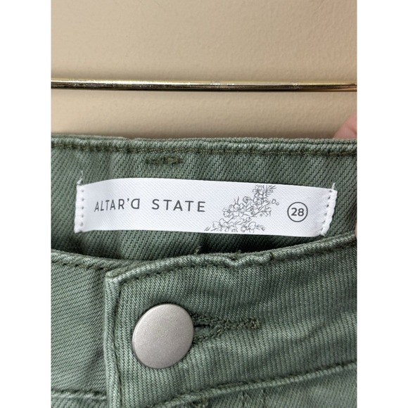 Altar'd State 28 Green High Rise Distressed Cropped Aubrielle Straight Leg Jeans - Picture 5 of 8